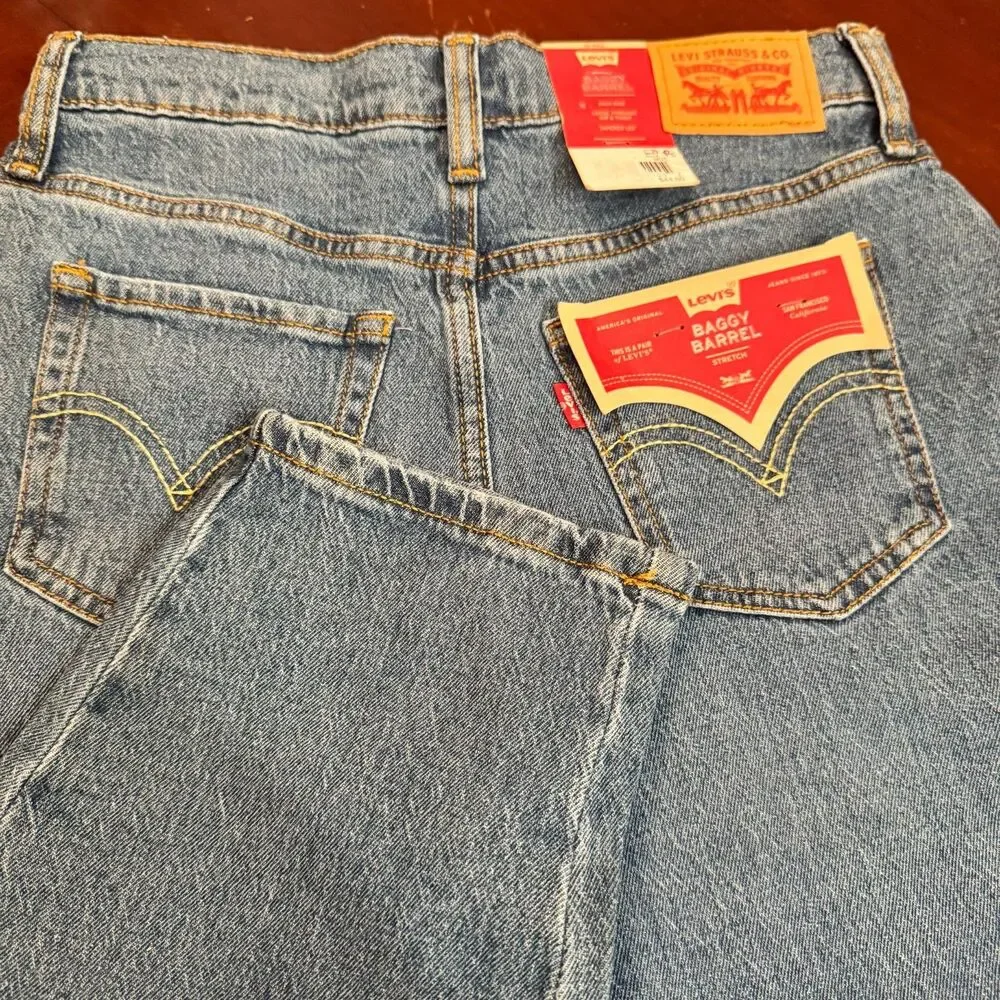 Levi's Girls Baggy Barrel Jeans Size 10 Reg High Rise Stretch 26x21 NWT